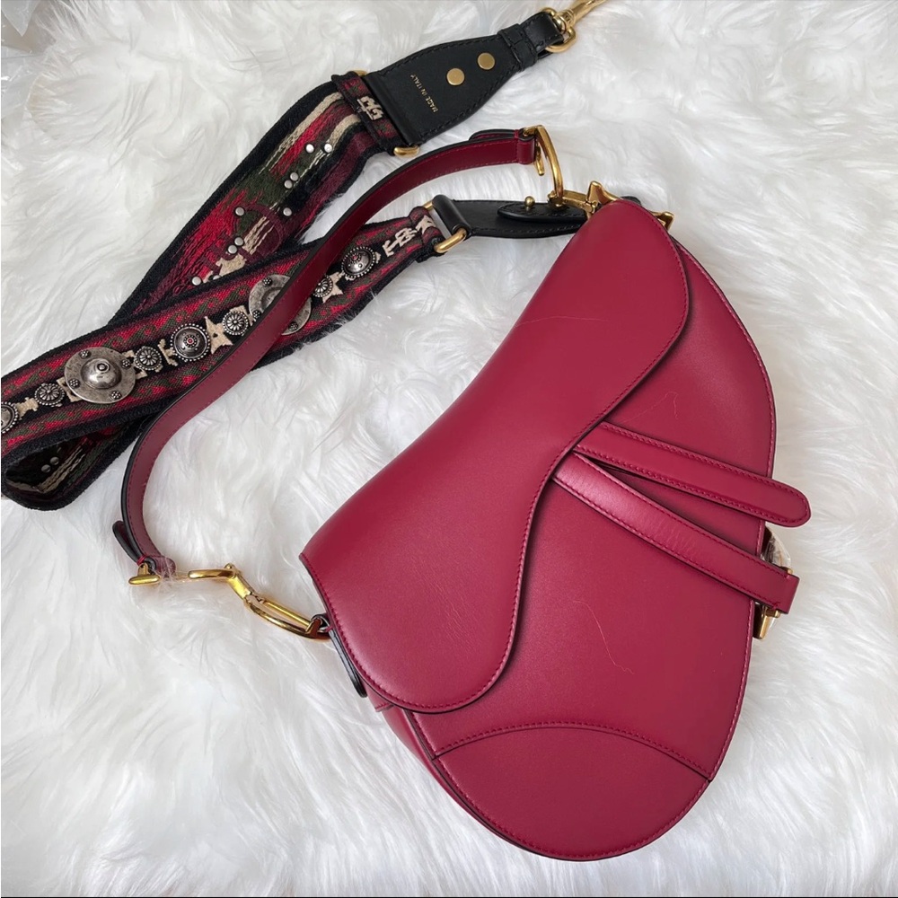 DIOR | Red & Multicolour Embroidered Studded Shoulder Strap - Picture 5 of 6